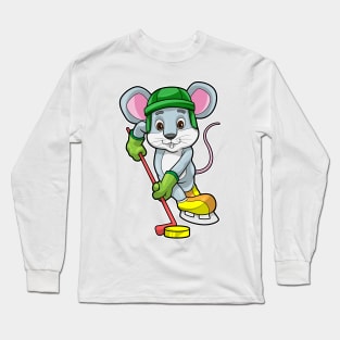 Mouse at Ice hockey with Ice hockey stick Long Sleeve T-Shirt